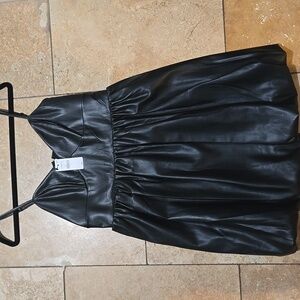 EXPRESS Black Faux Leather Spaghetti Strap Mini Bubble Dress
